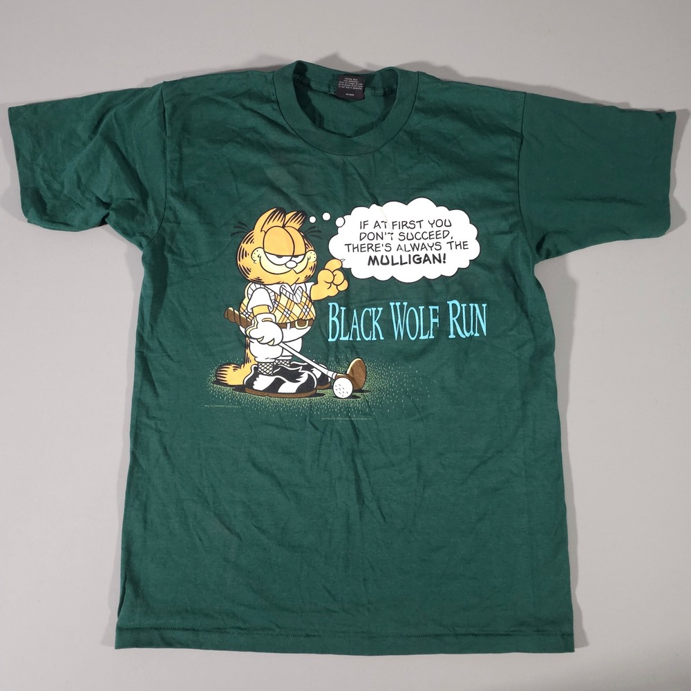 Garment Graphics Garfield T Shirt Mens L Green Black Wolf Run Golf Single Stitch
